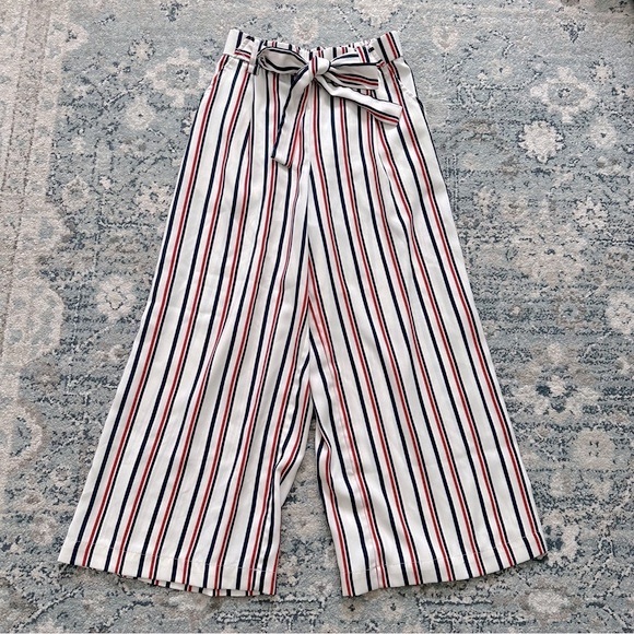 Zara striped wide leg cropped trouser pants - Picture 2 of 9